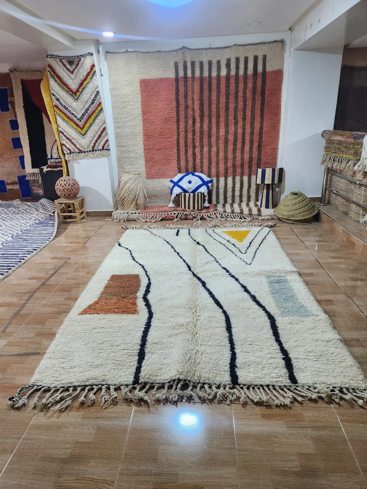 Moroccan Beni Ourain rug styled in a living room