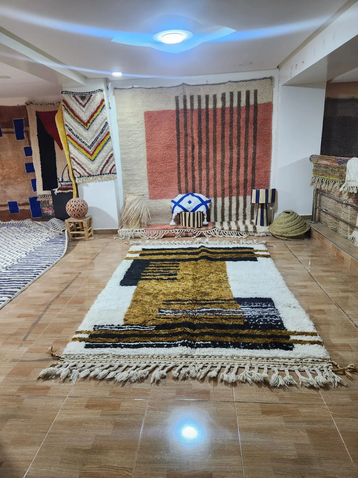 Beni Ourain rug texture — close-up of the high wool pile and hand-knotted pattern
