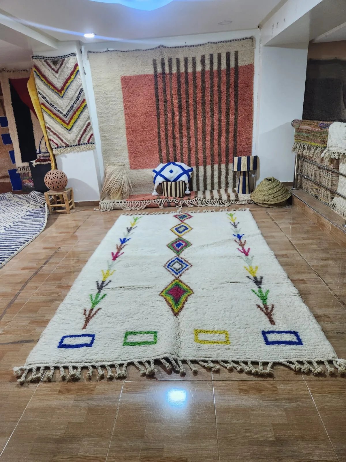 Close-up of hand-knotted Moroccan rug showing authentic pile texture