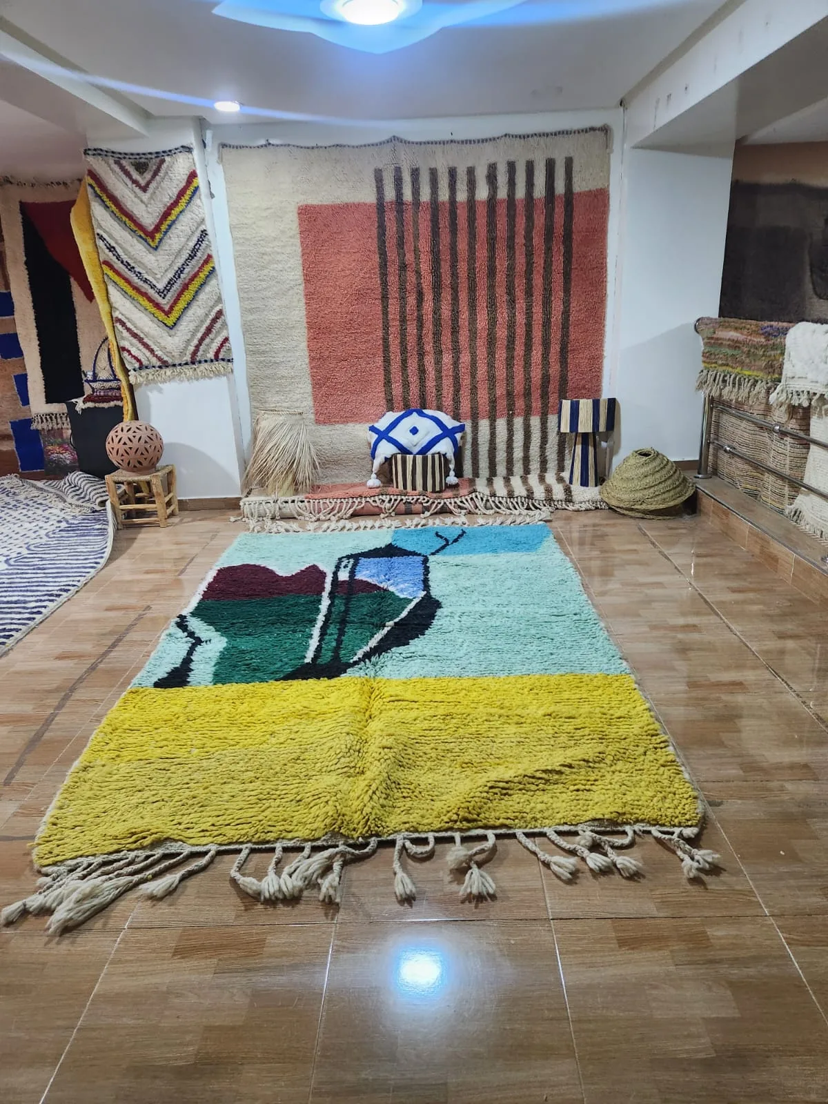 Authentic Moroccan rug back — showing hand-knotted structure