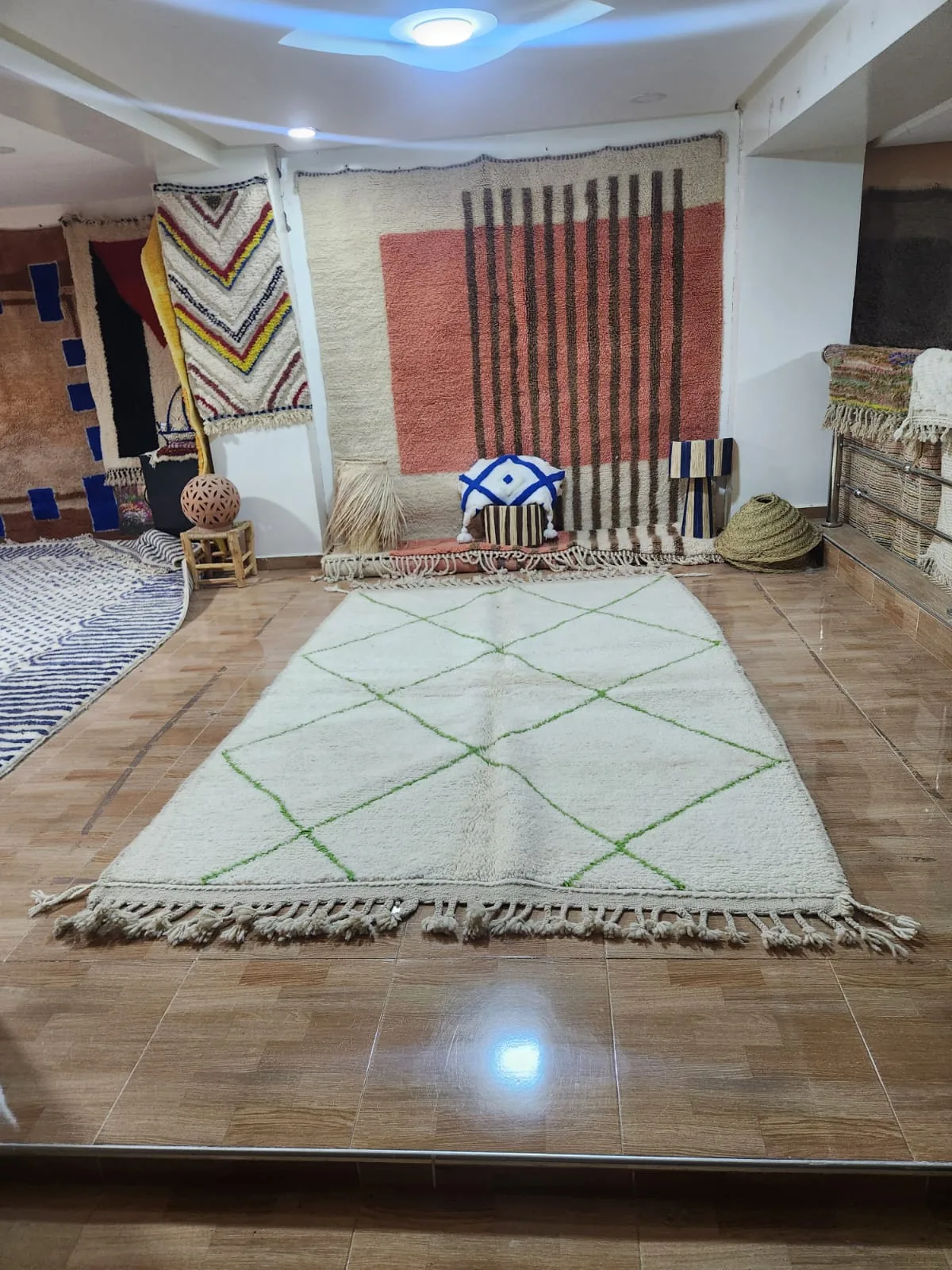 Moroccan rug texture — natural wool pile requiring careful care