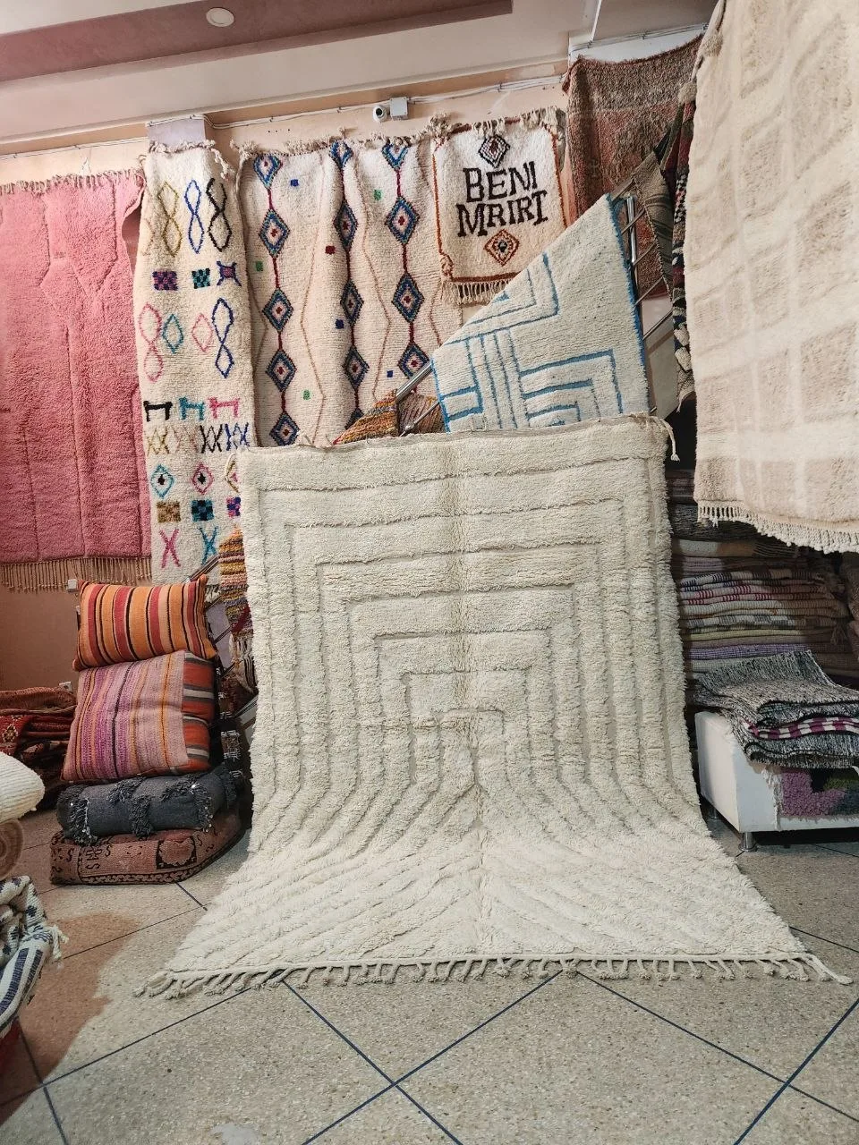 Beni Ourain rug — classic ivory wool with subtle geometric pattern