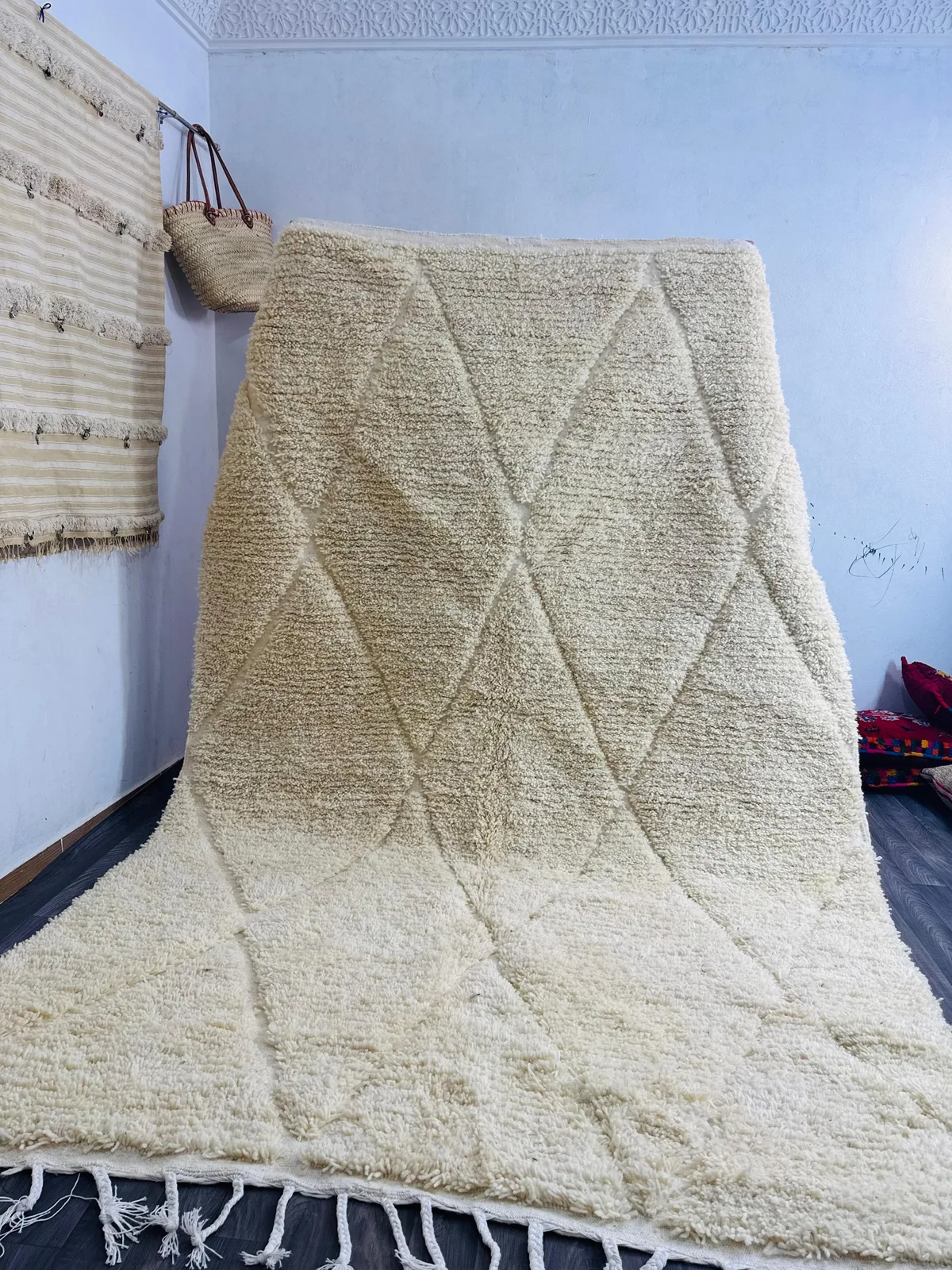 Cream Beni Ourain rug with diamond trellis pattern