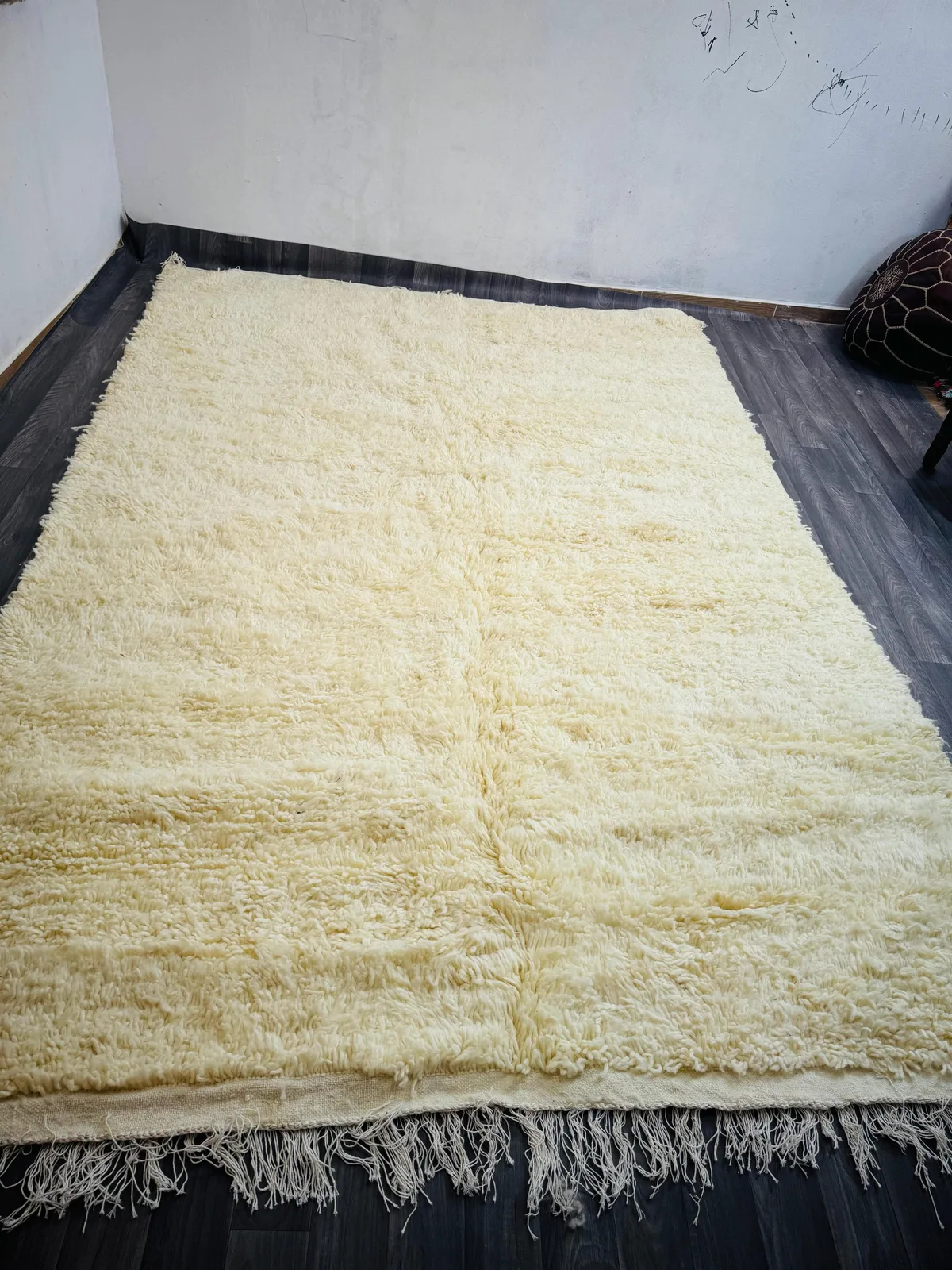 Beni Ourain rug detail — pile and fine geometric lattice
