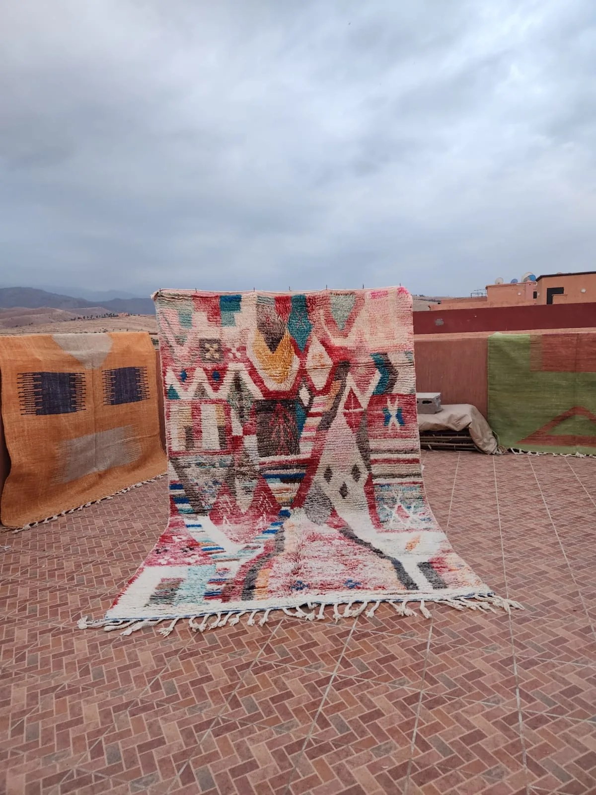 Multicolor diamond-field Boujaad rug in vivid tones