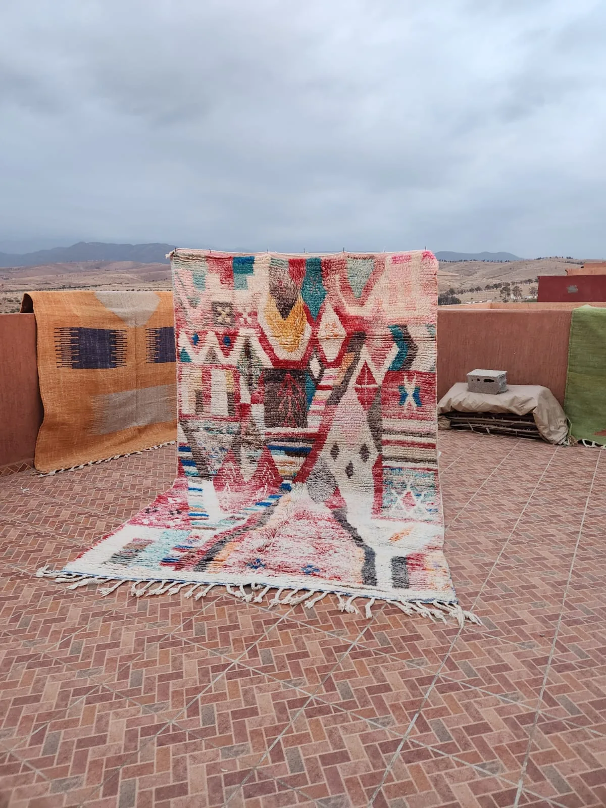 Colorful diamond-field Boujaad with vivid multicolor geometric motifs