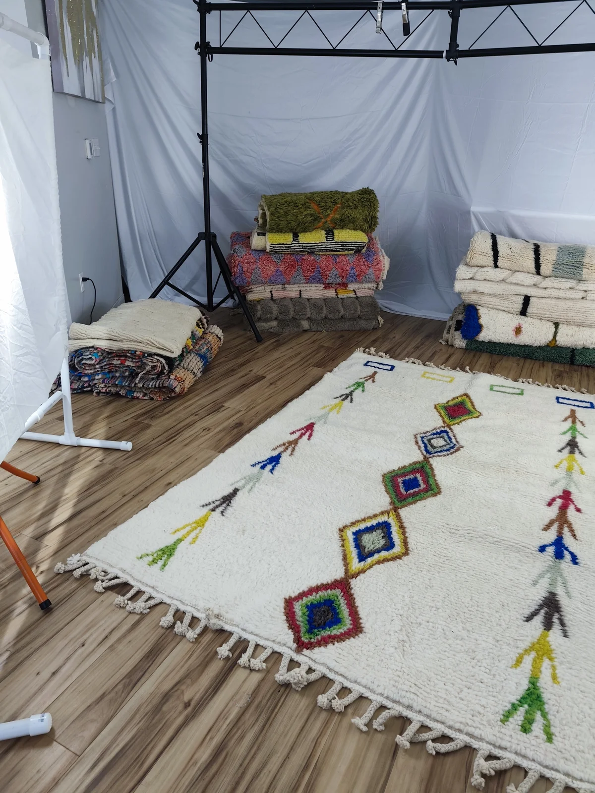 Samia — Azilal Moroccan Rug, hung in studio