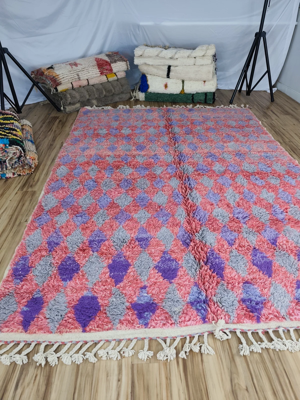 Hafsa — Beni Ourain Moroccan Rug, hung in studio