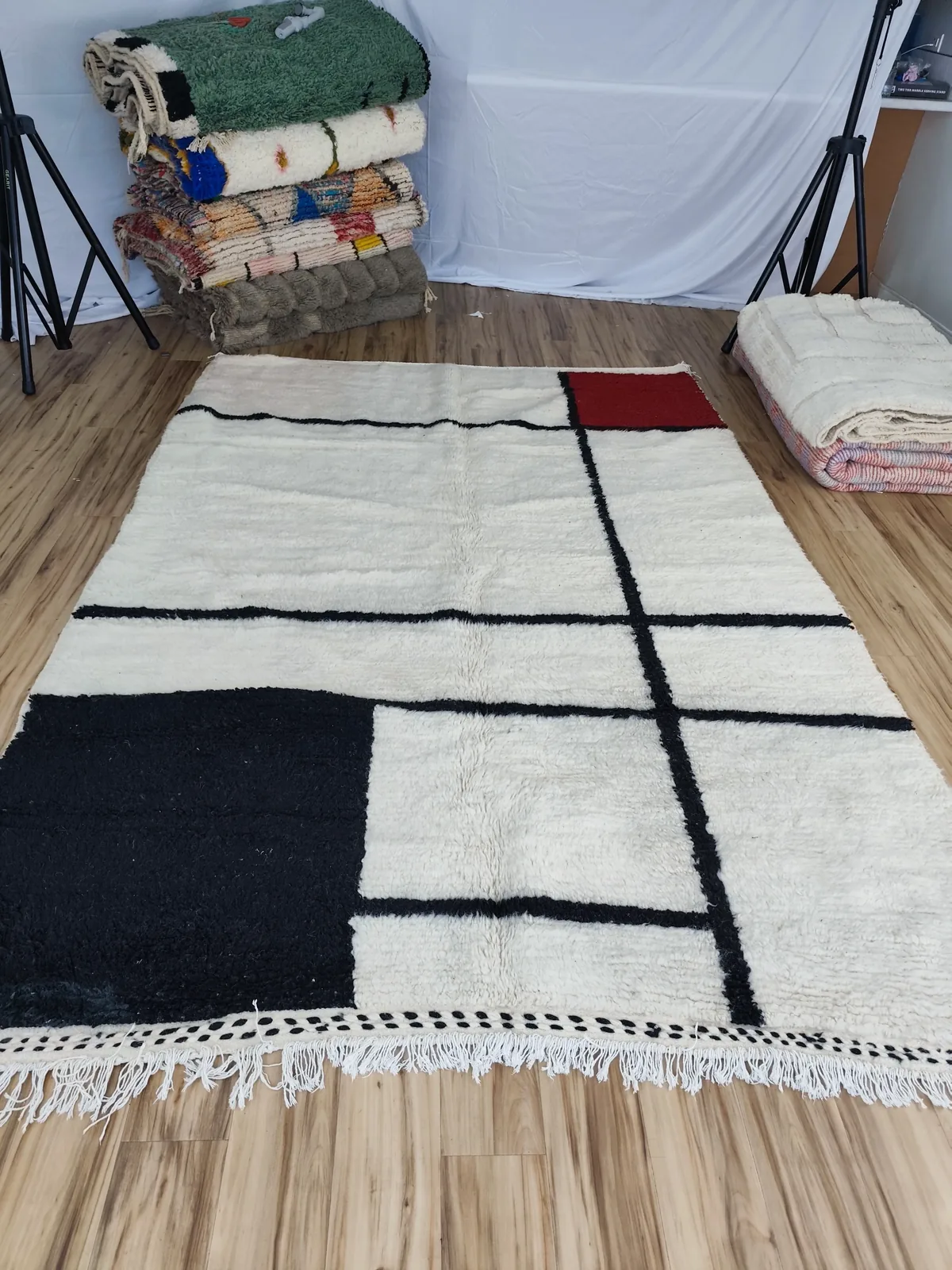 Kawtar — Beni Ourain Moroccan Rug, hung in studio