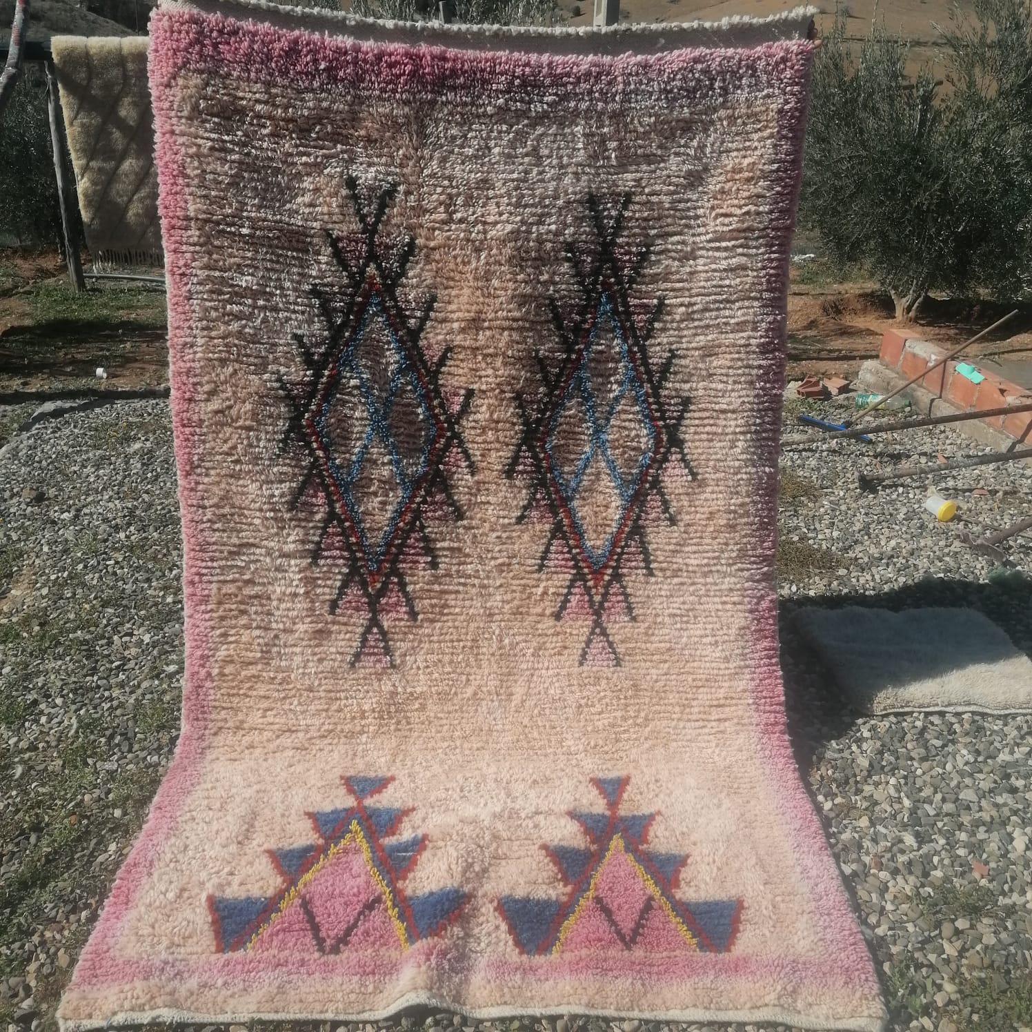 Blush pink Boujaad with Amazigh diamond motifs