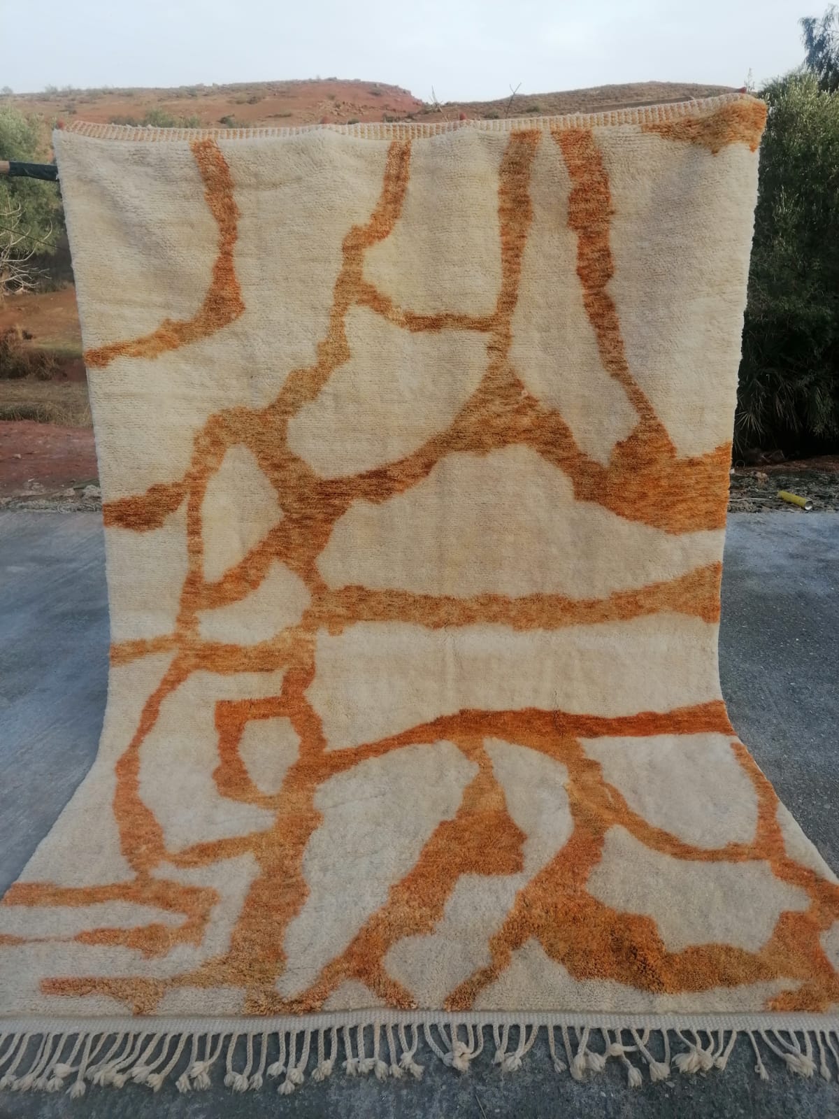 Ivory Moroccan rug with terracotta organic branching and cracked-earth network pattern