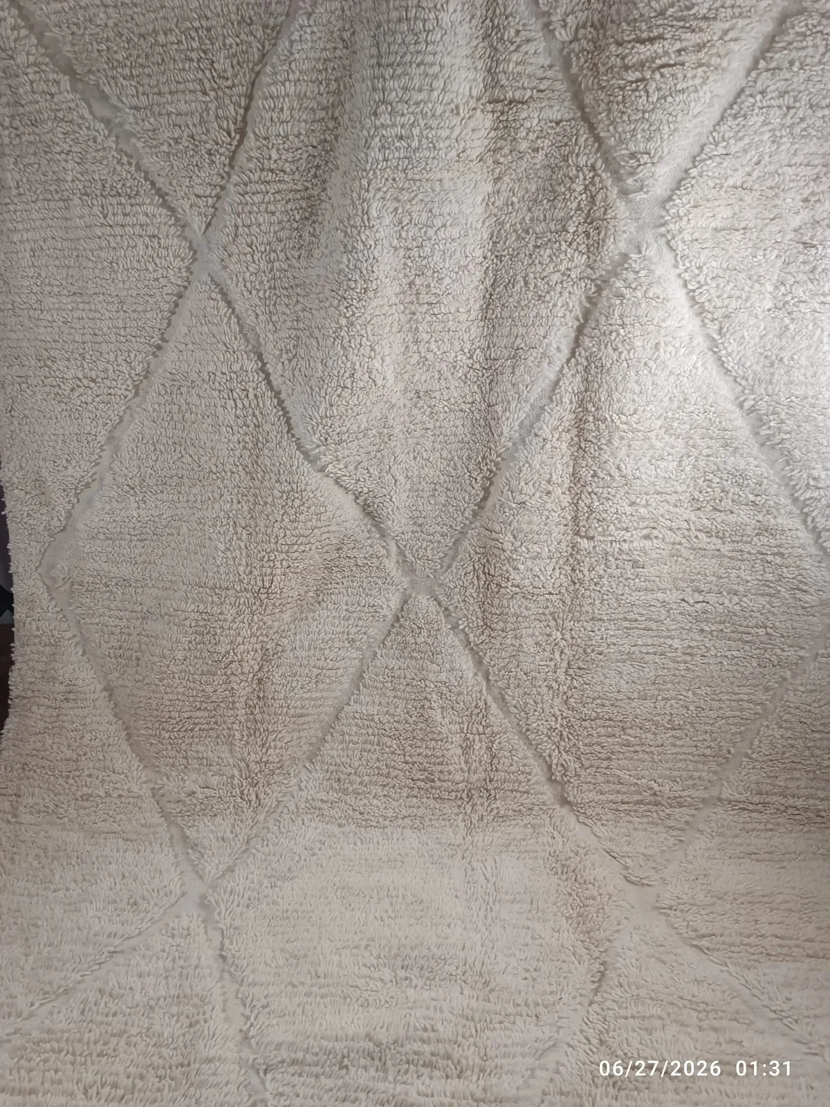 Large burnt orange Beni Ourain rug with broad grey abstract stripes