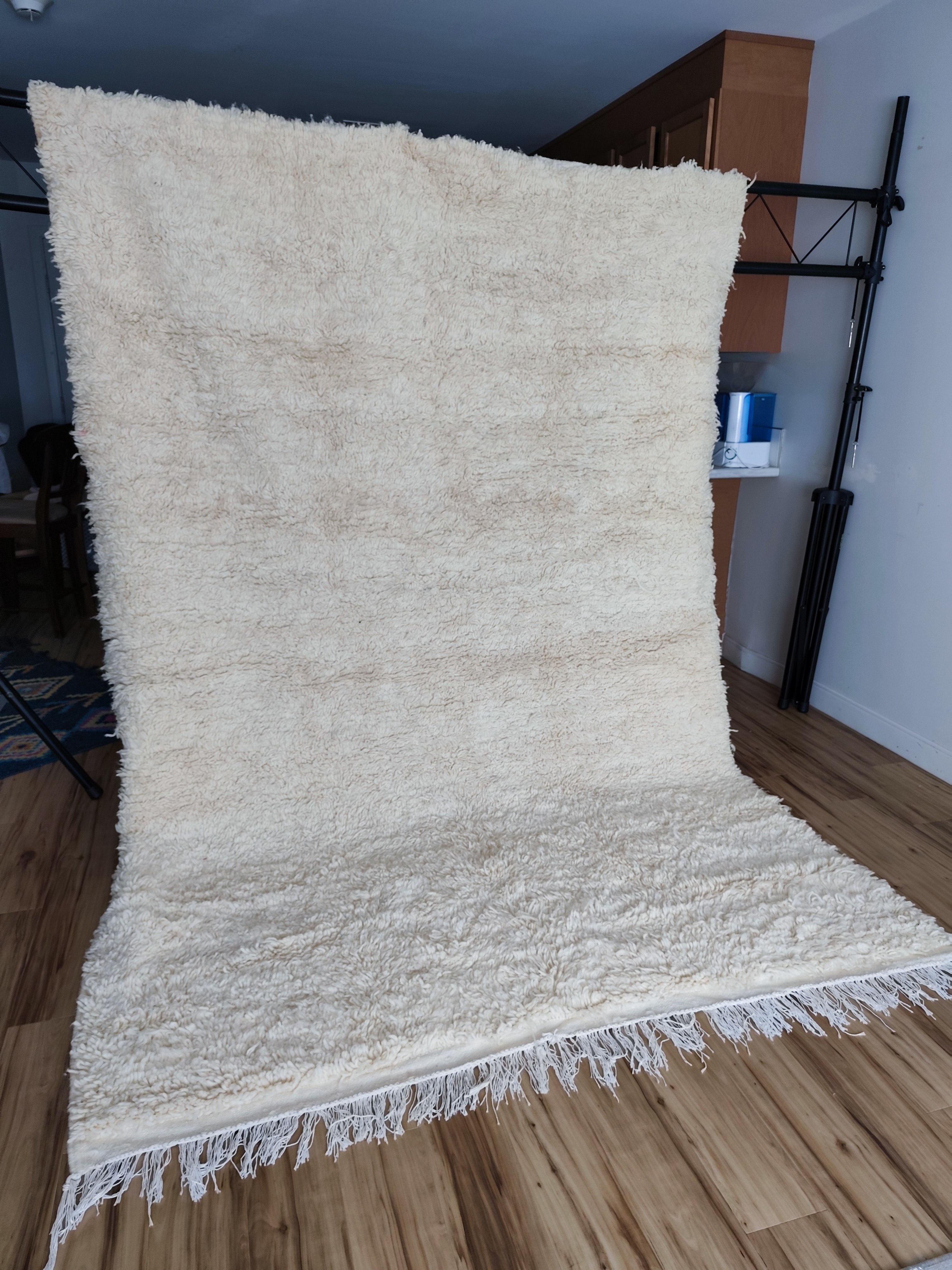 Ivory Beni Ourain rug with diamond lattice and plush high pile
