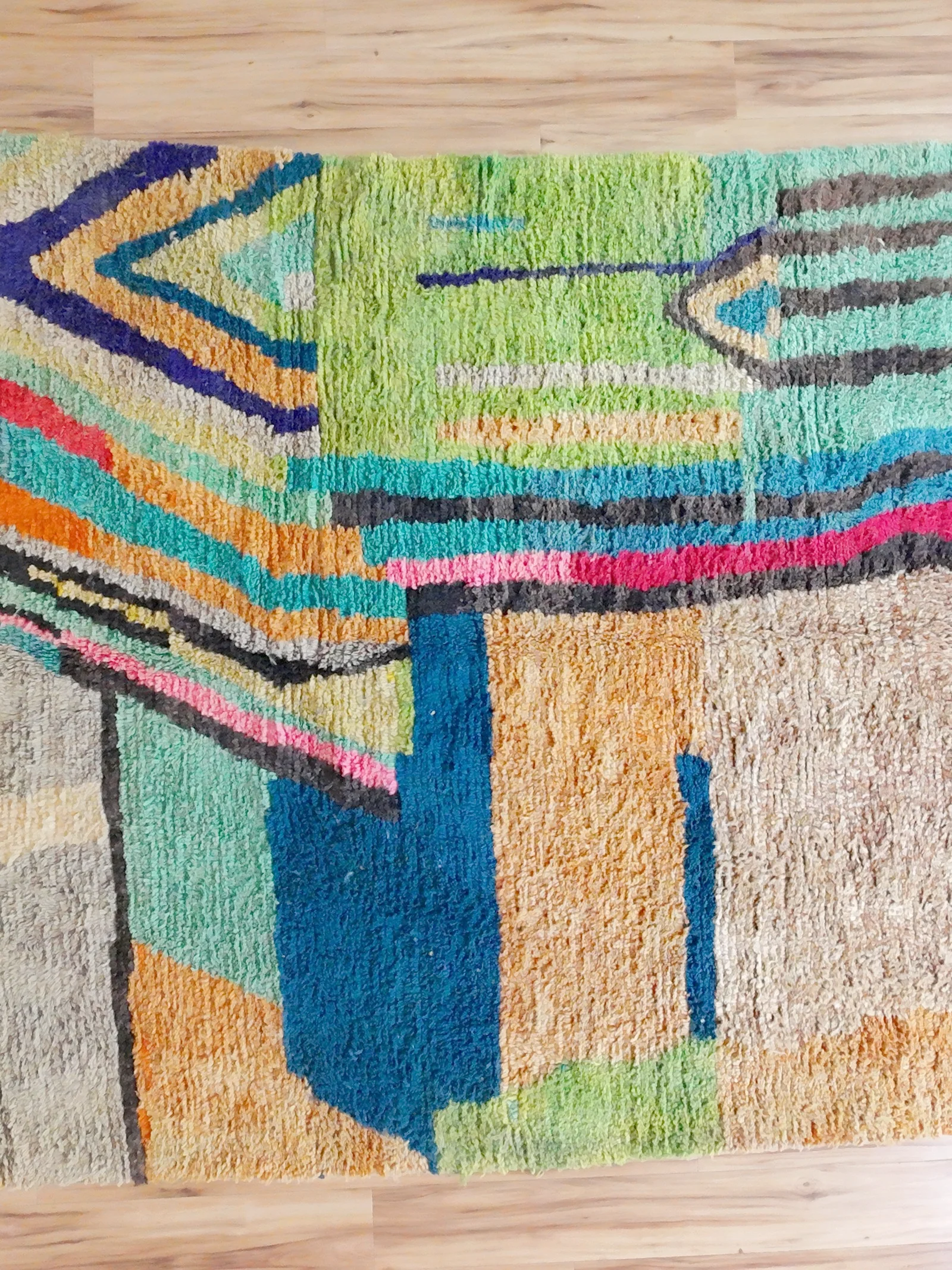 Soukaina — a close view of the blue, green and orange blocks, modern and painterly, unlike any other piece, view 3 of 20