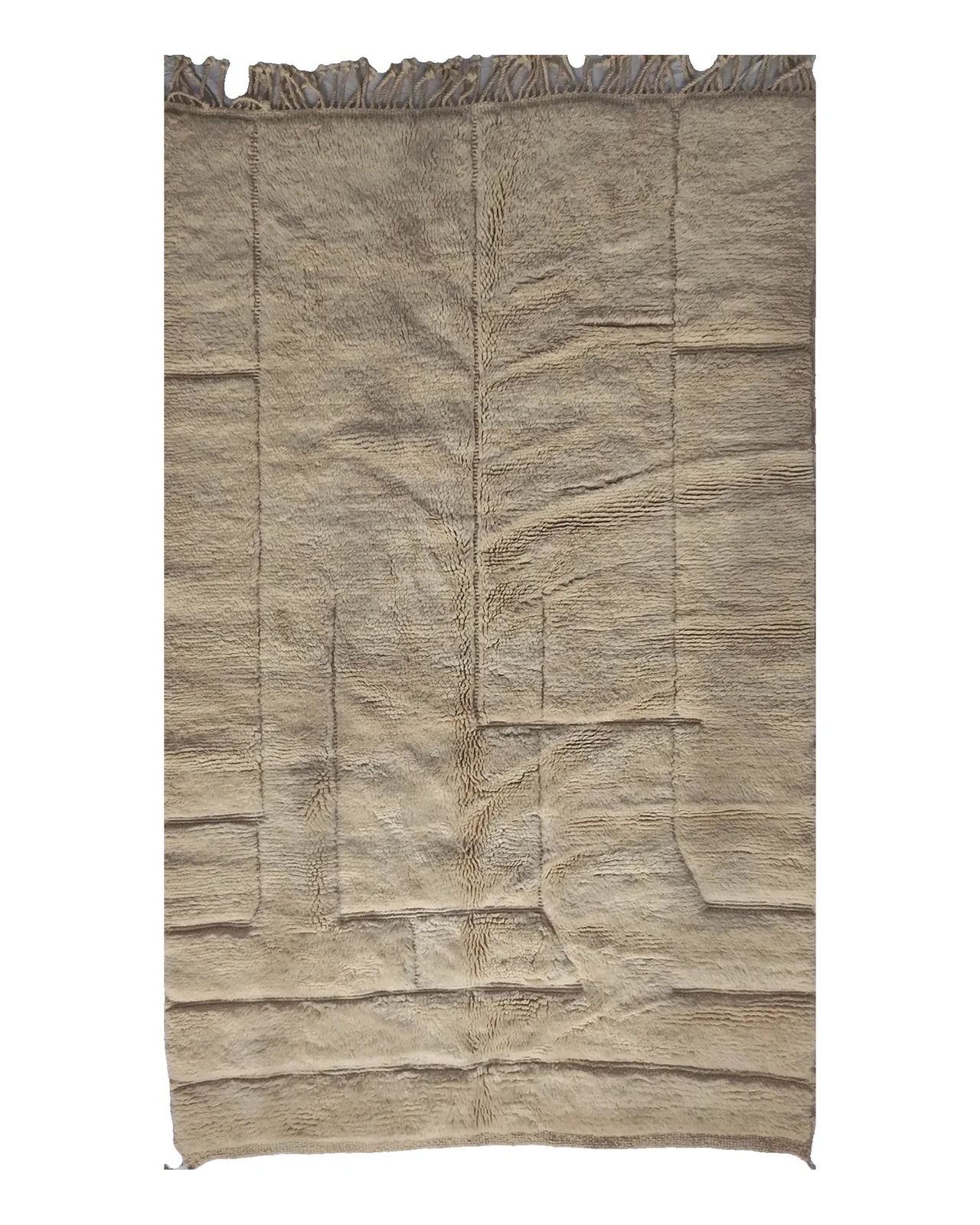 Undyed ivory Beni Ourain rug with large diamonds carved into the pile rather than dyed, on thick cream wool