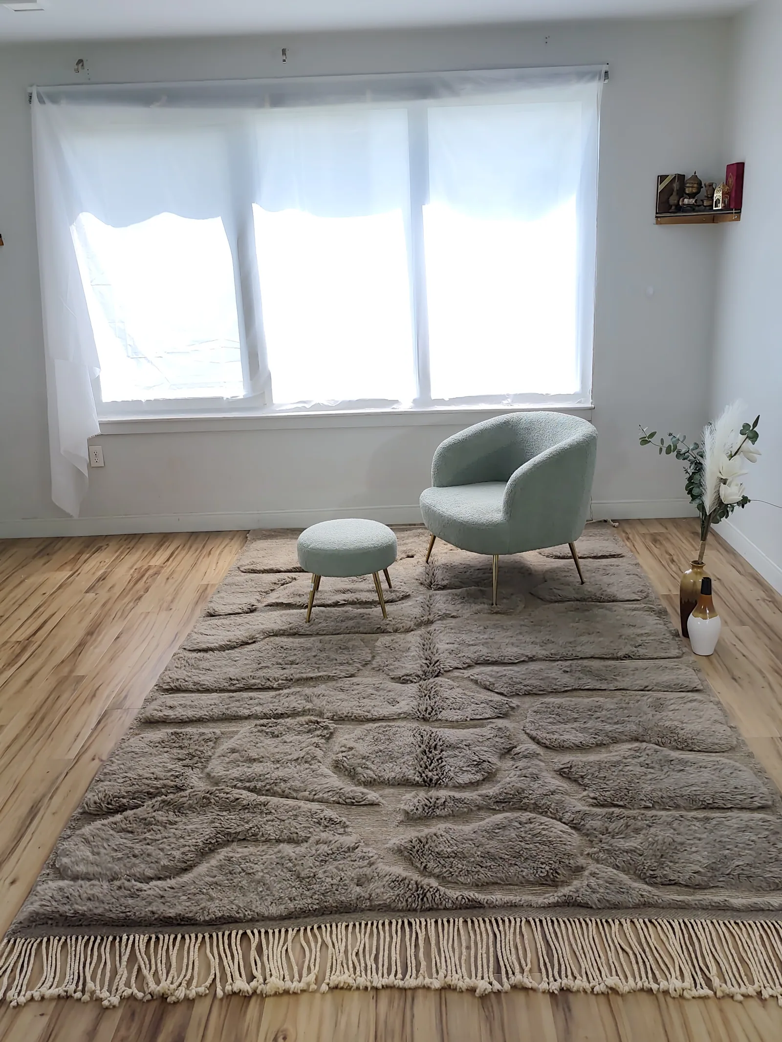 Stone grey Mrirt Moroccan rug with raised cobblestone texture