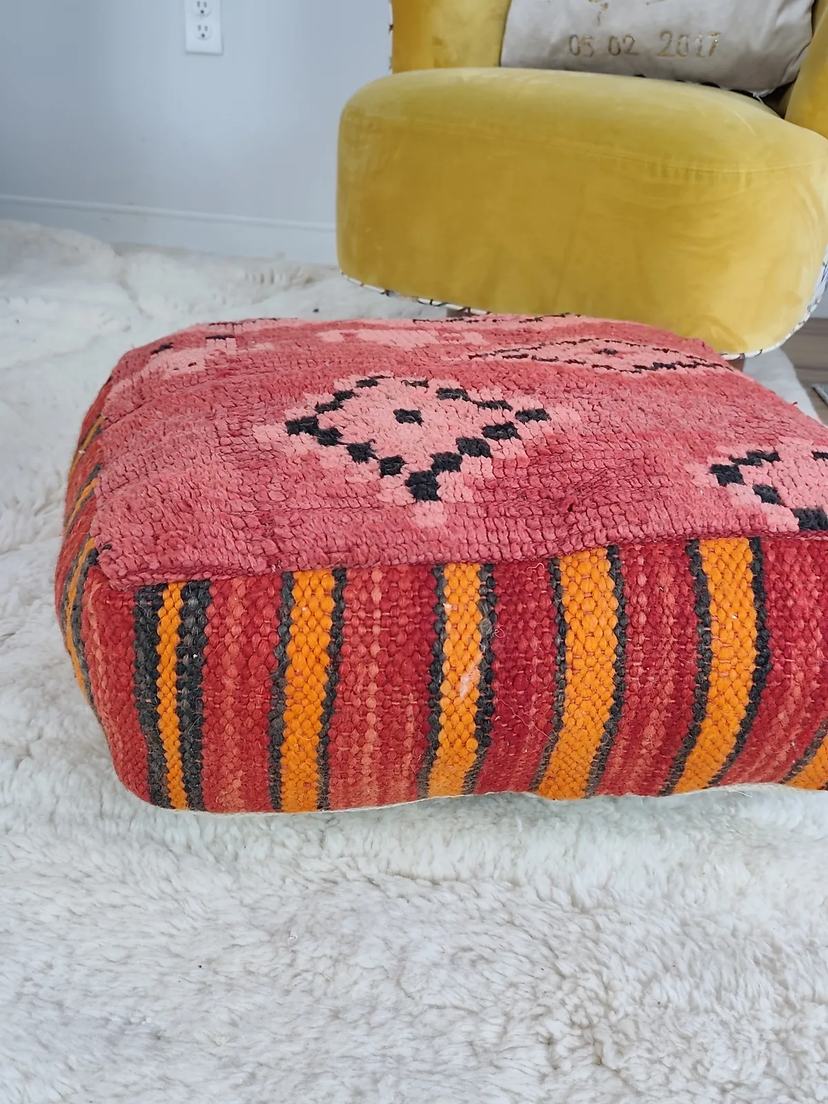 Damya — Coral Stripe Pouf