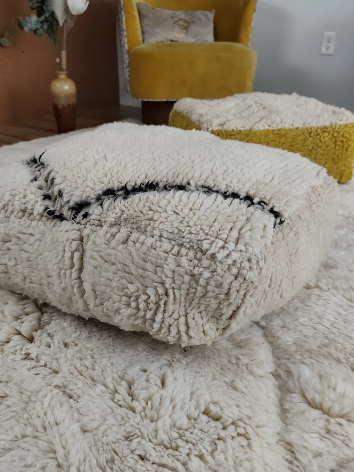 Massa — ivory chevron beni ourain pouf, top face seen from above, view 3 of 7