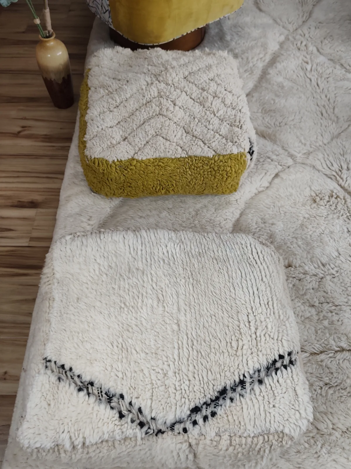 Massa — ivory chevron beni ourain pouf, close view of the wool texture, view 4 of 7