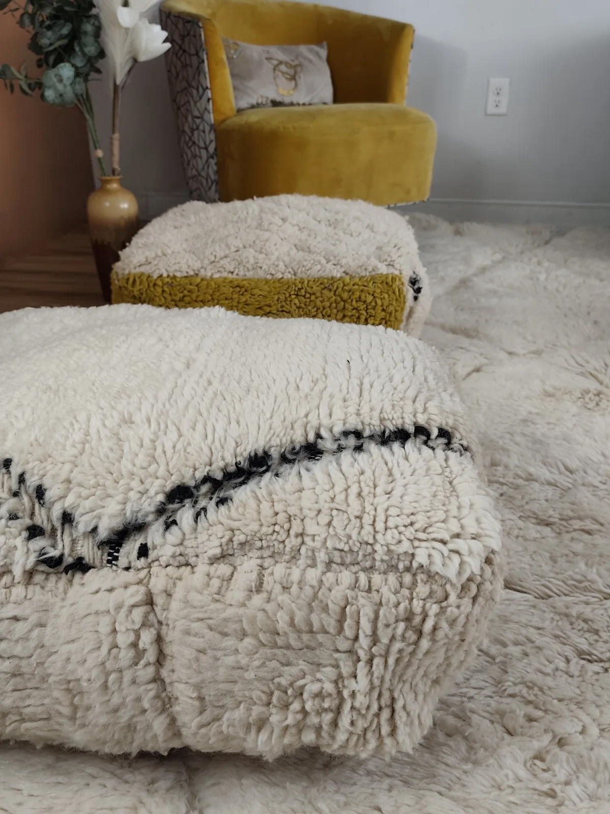 Massa — ivory chevron beni ourain pouf, corner detail, view 5 of 7
