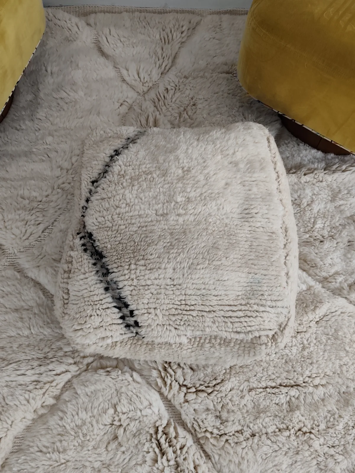 Massa — ivory chevron beni ourain pouf, in a room setting for scale, view 7 of 7
