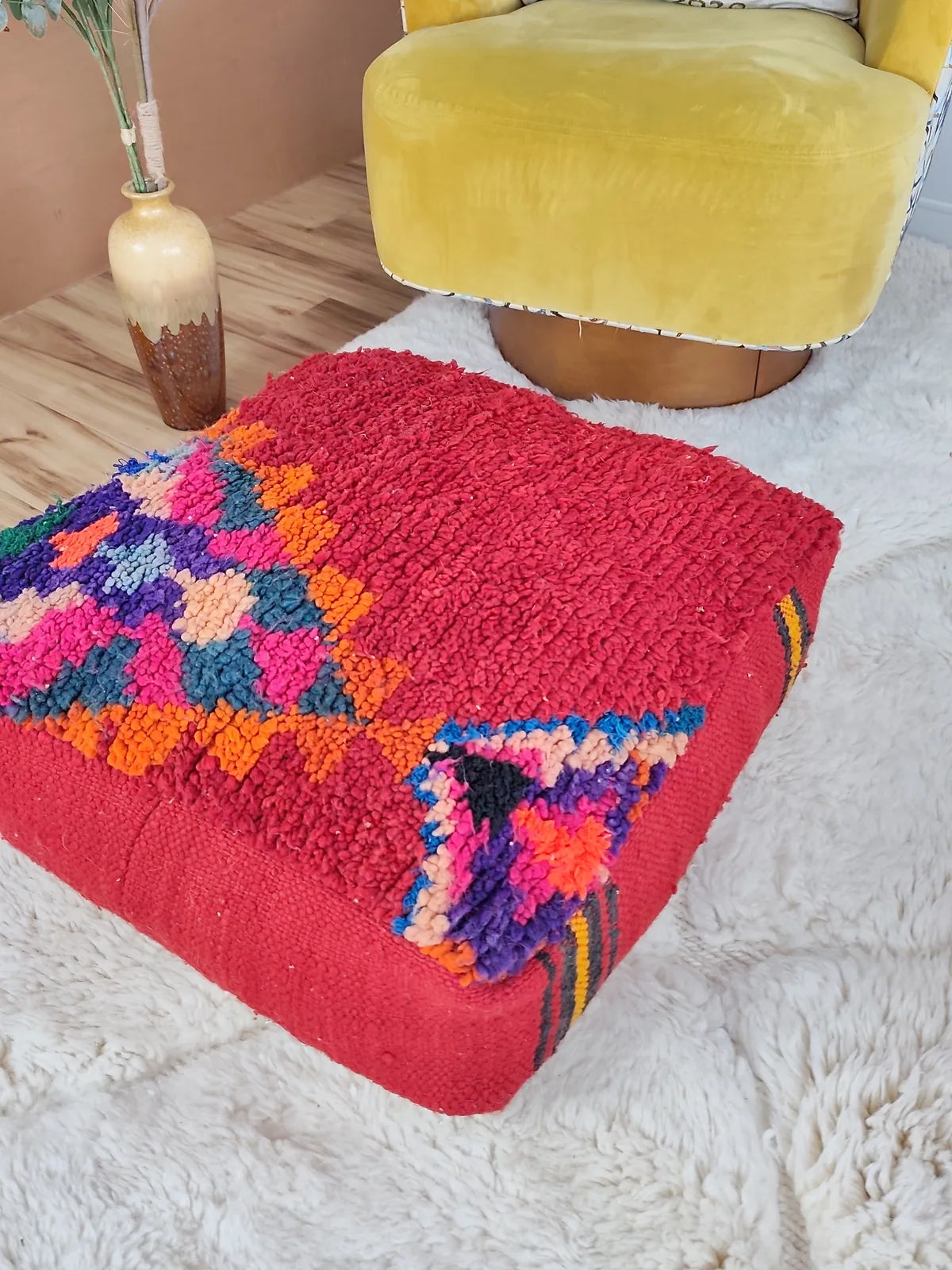 Taos — confetti diamond pouf, angled view showing the depth of the pile, view 2 of 6
