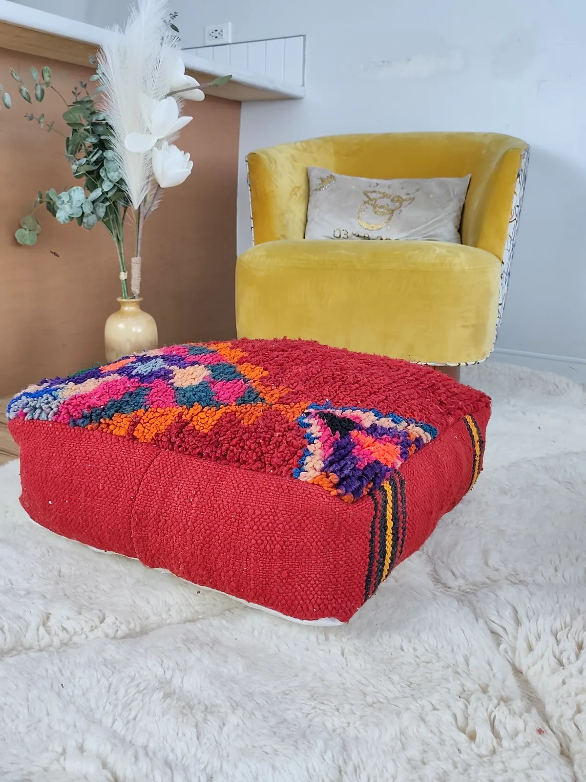 Taos — confetti diamond pouf, top face seen from above, view 3 of 6