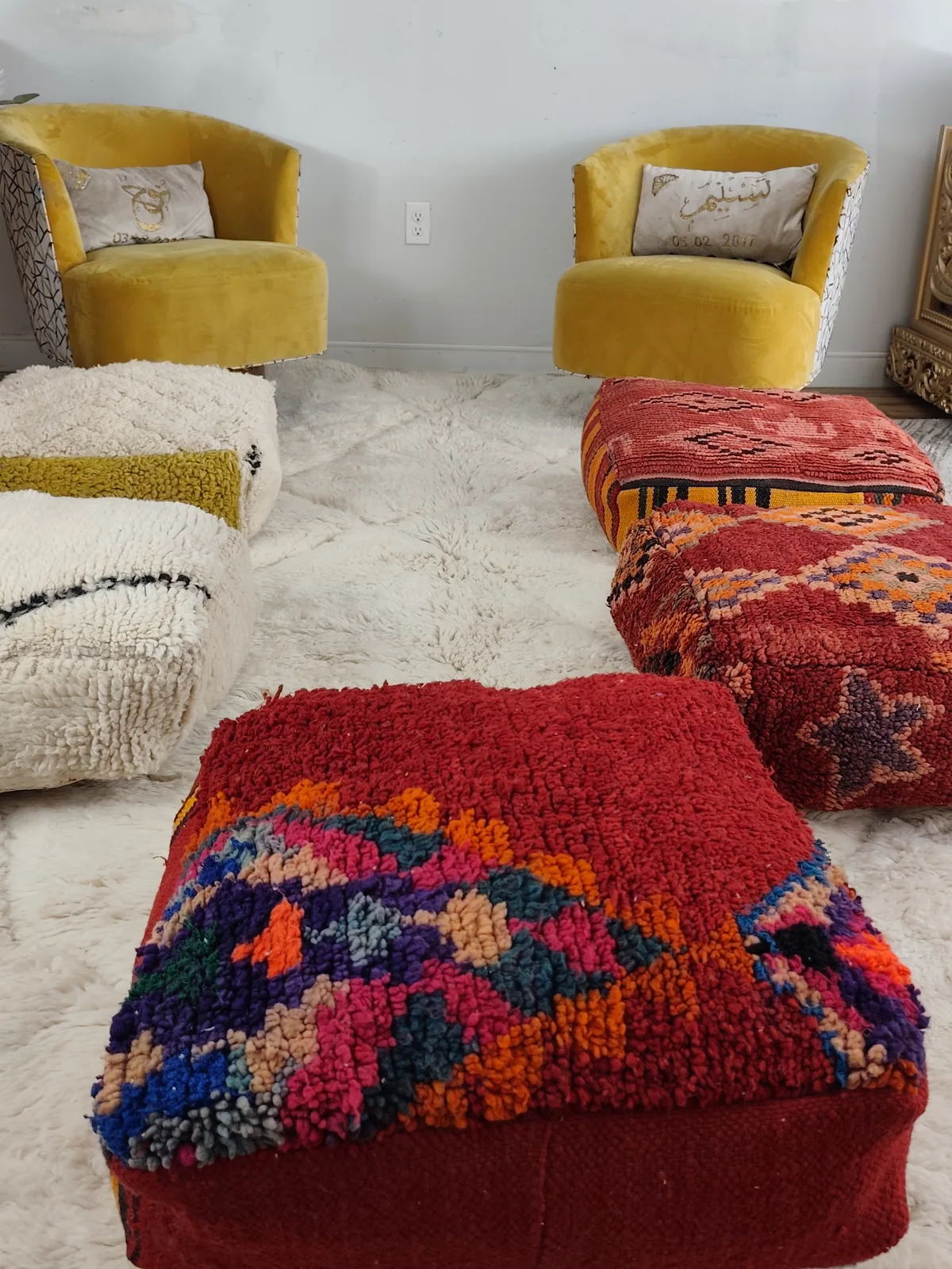 Taos — confetti diamond pouf, close view of the wool texture, view 4 of 6